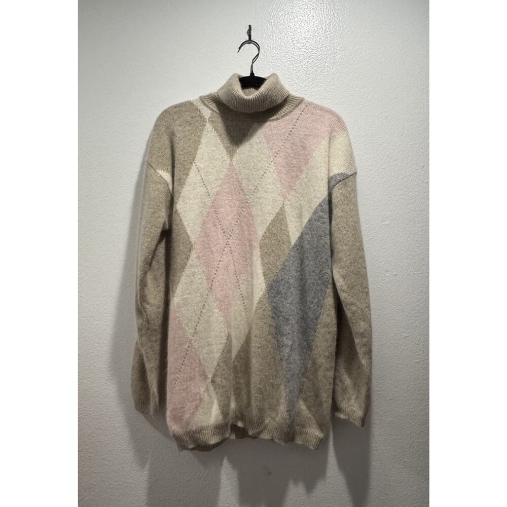 Vintage Dividends Lambswool Angora Blend Argyle Women’s Large Turtleneck Sweater